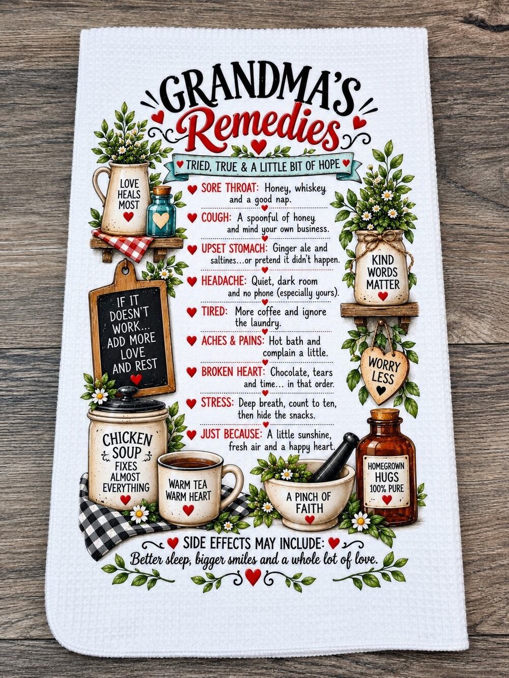 Grandma’s Remedies Funny Kitchen Towel Tried True & Full of Love Gift
